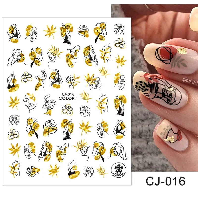 3D Christmas Nail Art Decoration Stickers Sparkly Gold White Colorful  Glitter Geometry Snowflake Winter Slider Nail Foils-Nail Inspo