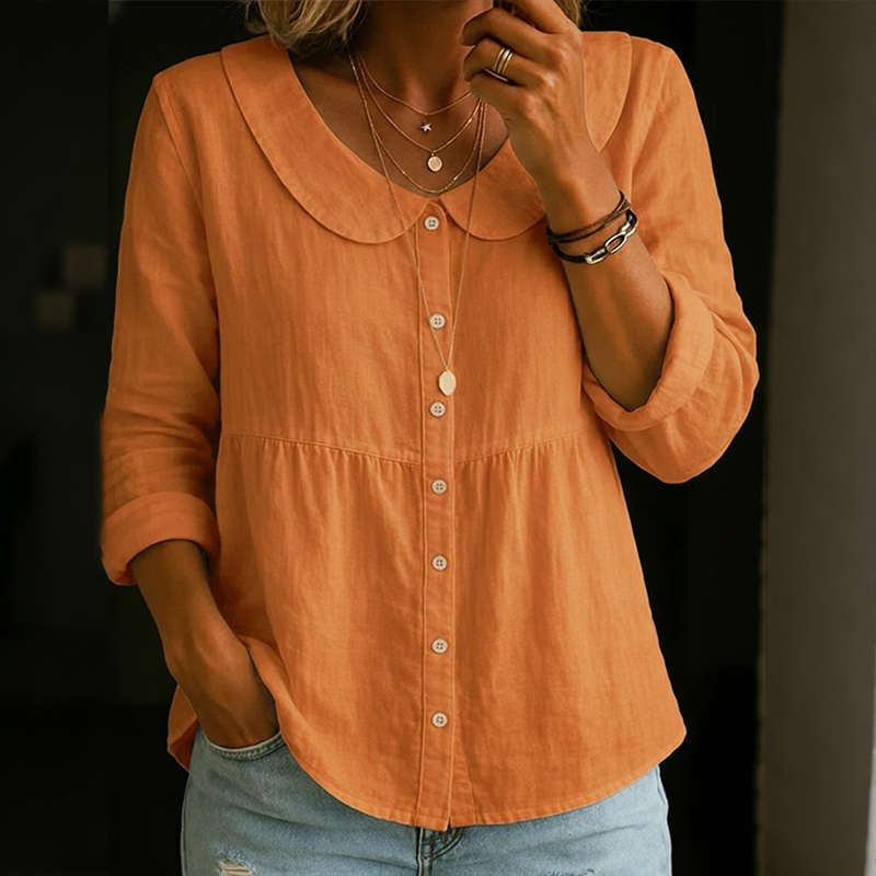 Comstylish Women's Solid Color Cotton Linen Button-up Top
