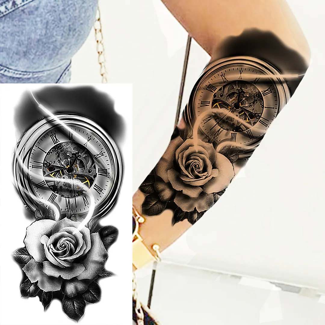 Sdrawing Skull Halloween Skeleton Temporary Tattoo For Men Adults Realistic Lion Tiger Wolf Scary Fake Tattoo Sticker Forearm Tatoo