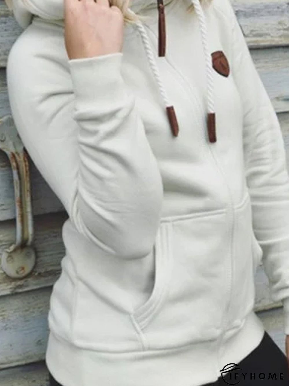 Cotton-Blend Pockets Hoodie Long Sleeve Outerwear | IFYHOME