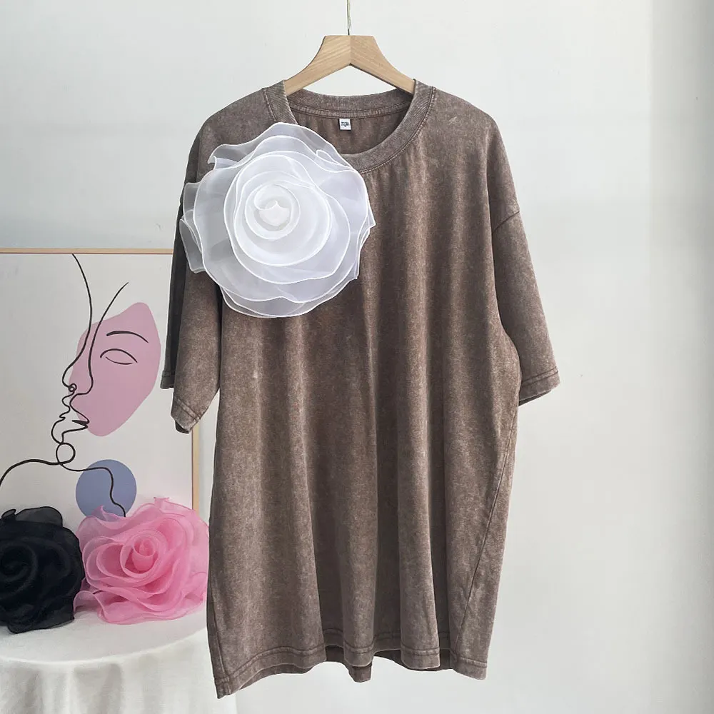 Athvotar Athvotar Summer New Hot Water Washing Wax Dye Faded Short-Sleeved Street Style To Make Old Cotton T-Shirt Girl