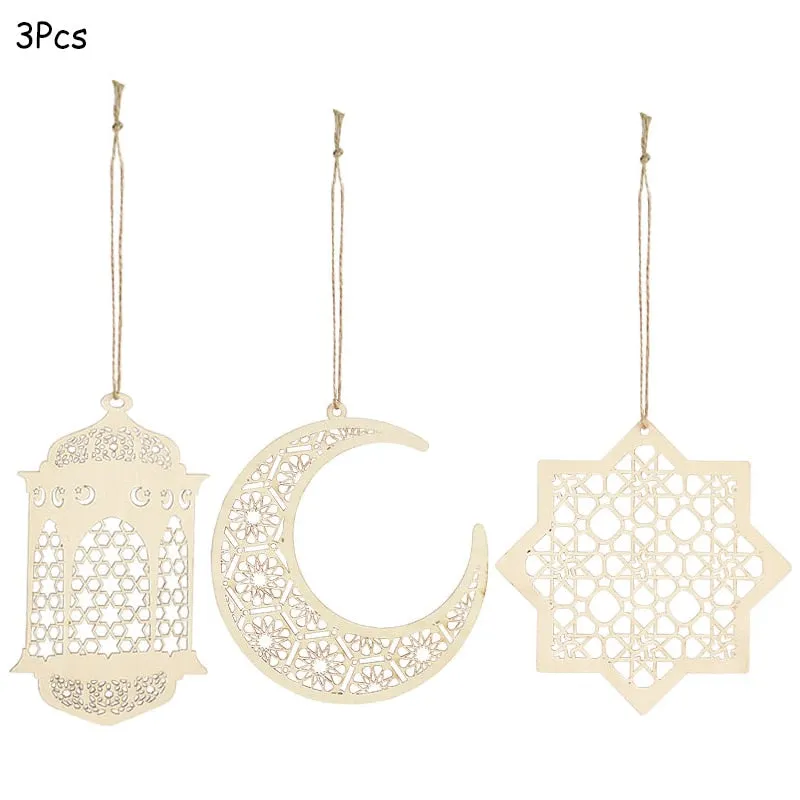 Wooden EID Mubarak Decoration Ramadan Mubarak Ornaments Islamic Muslim Pendant Eid Al Adha Party Supplies Ramadan Kareem Gifts