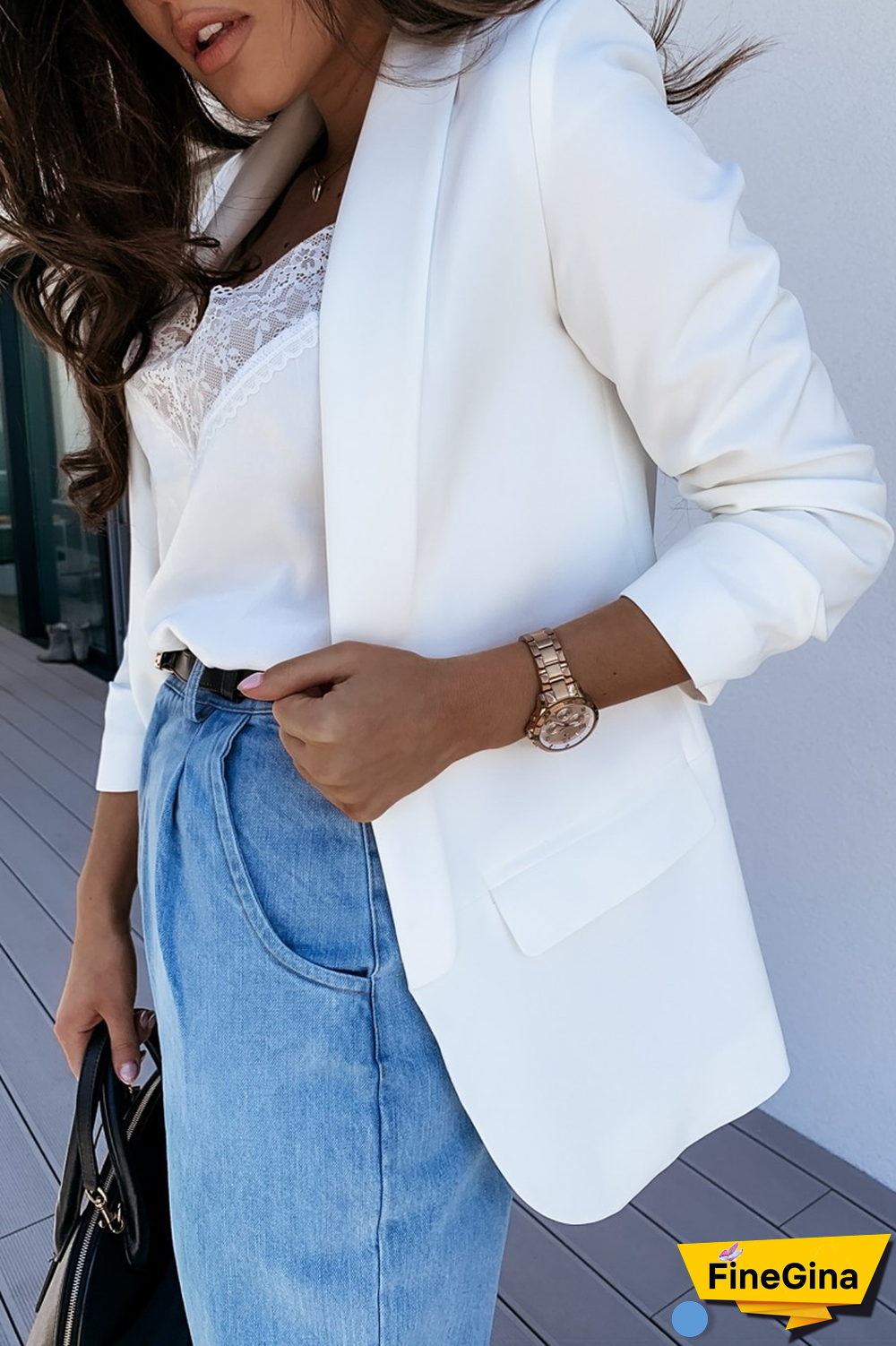 Solid Wide Lapel Double Pockets Blazer