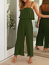 Spaghetti-Neck Falbala Backless Solid Color Casual Jumpsuit