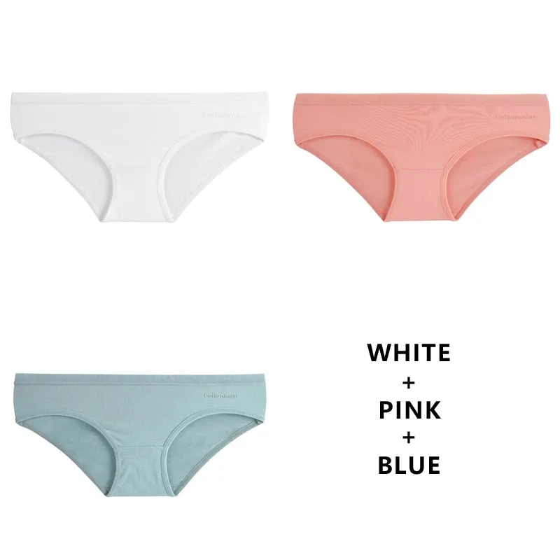 TERMEZY 3PCS Women Sexy Panties Cotton Underwear Solid Briefs Girls Low-waist Lingerie G String Soft Breathable Intimates XXS-L