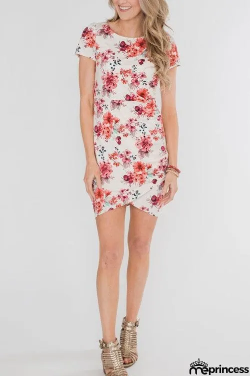 Fashion O Neck Printed Short Sleeve Dress