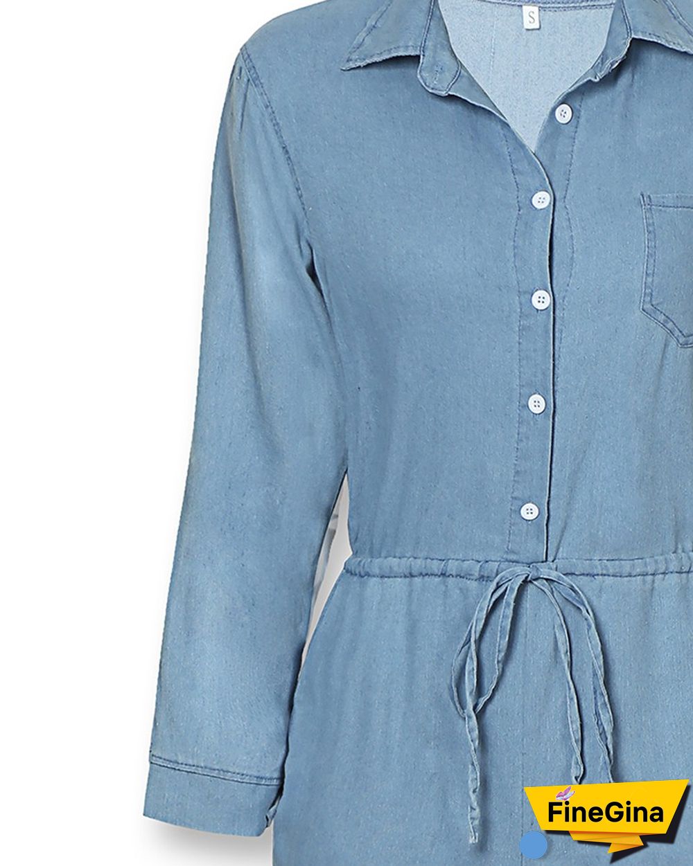 Pocket Design Drawstring Denim Jumpsuit