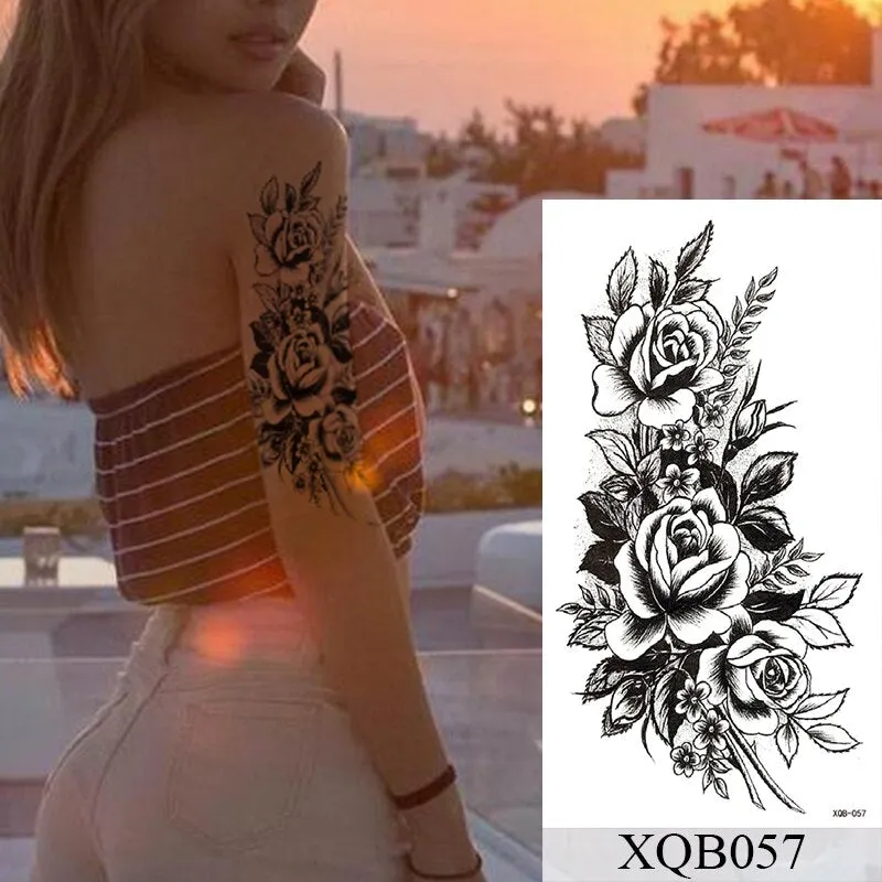 Waterproof Temporary Tattoo Sticker Old School Rose Lotus Flash Tattoos Flower Lace Body Art Arm Fake Tatoo Women Men