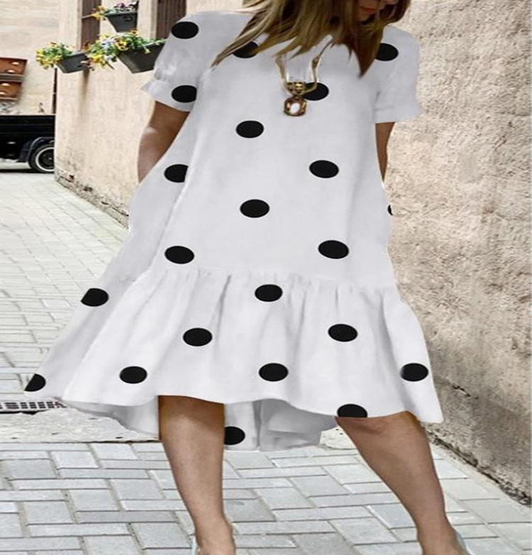 Plus Size Polka Dot round Neck Short Sleeve Printed Dress