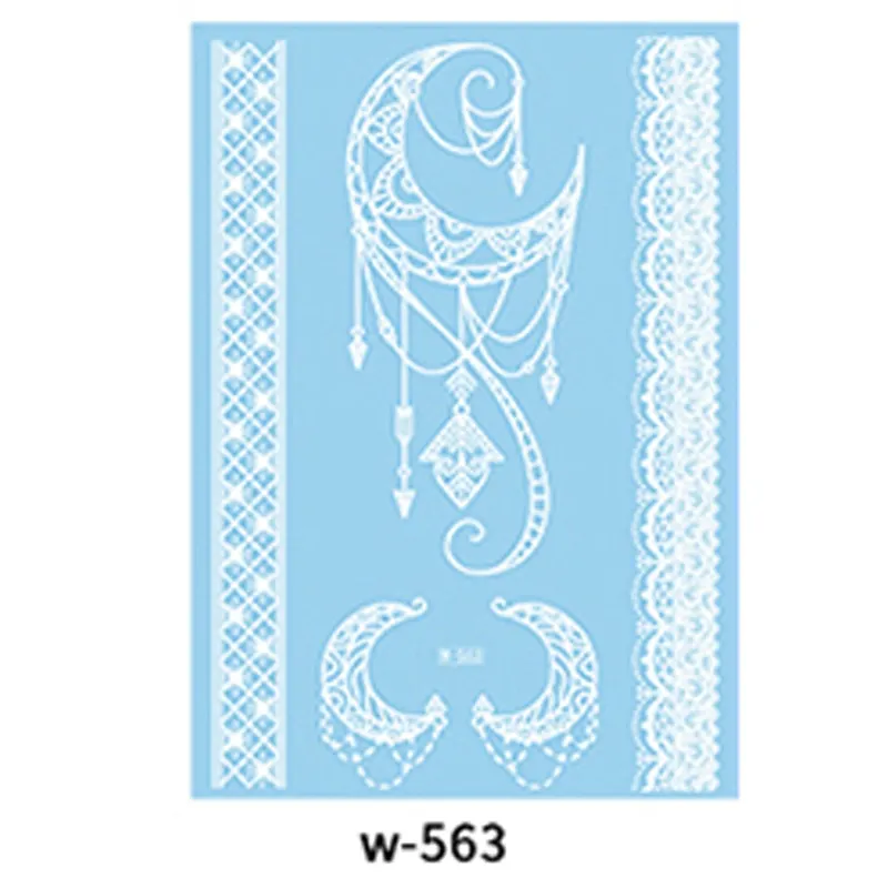 Sexy Henna Mehndi Tattoo White Lace Necklace Flower Water Transfer Temporary Tatoo Sticker Body Art Waterproof for Wedding Beach