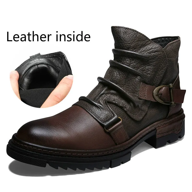 Big Size 38-52 Vintage Wrinkle 100% Genuine Leather Men's Chelsea Boots Side Zip Comfortable Men Shoes Male Ankle Boots Classic