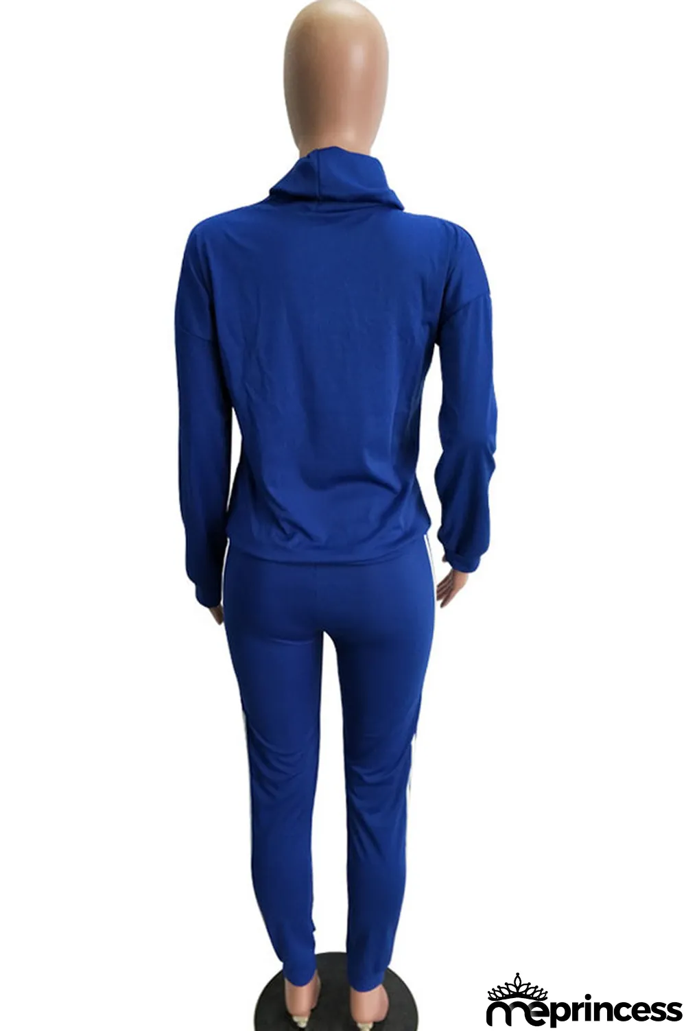 Royal blue Fashion Print Patchwork O Neck Long Sleeve Two Pieces