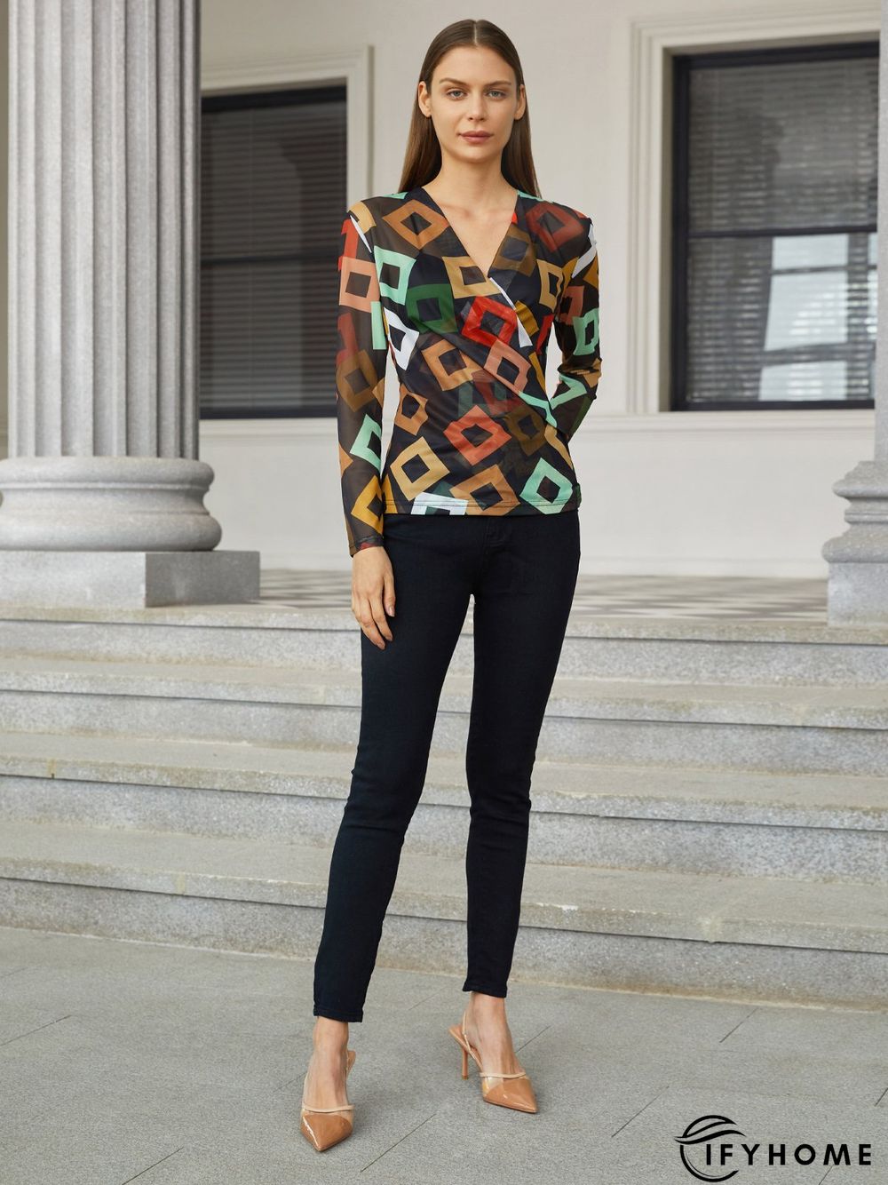 Daily Regular Fit Geometric Long Sleeve Top | IFYHOME