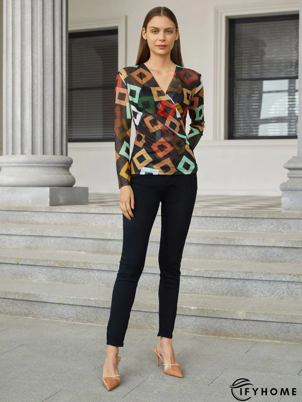 Daily Regular Fit Geometric Long Sleeve Top | IFYHOME
