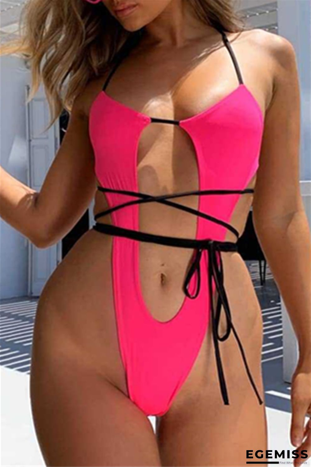 RosePink Sexy Strap Integrated One-Piece Swimsuit | EGEMISS