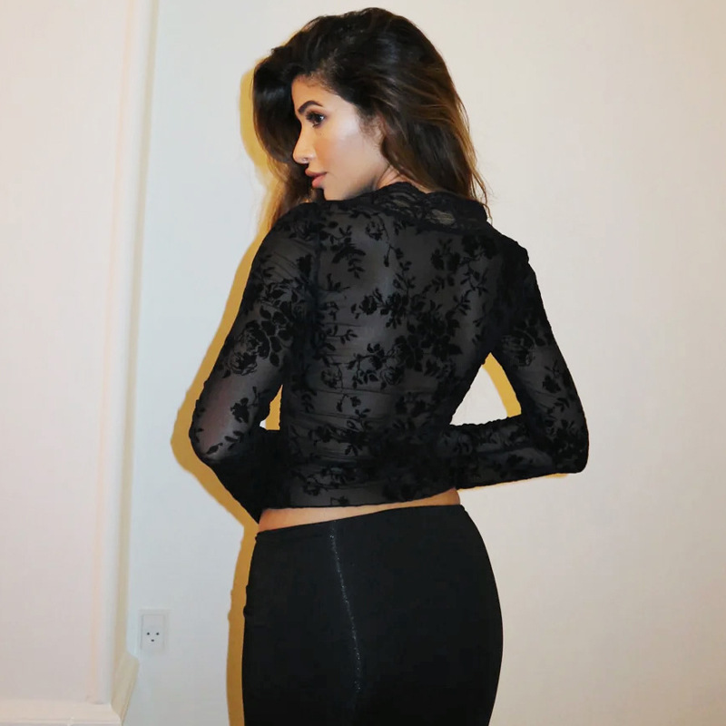 Ootddress Women's Sexy Mesh See Through Tee Shirt Summer Leopard Print Deep V Slim Long Bell Sleeve Fit Evening Club Partywear Top
