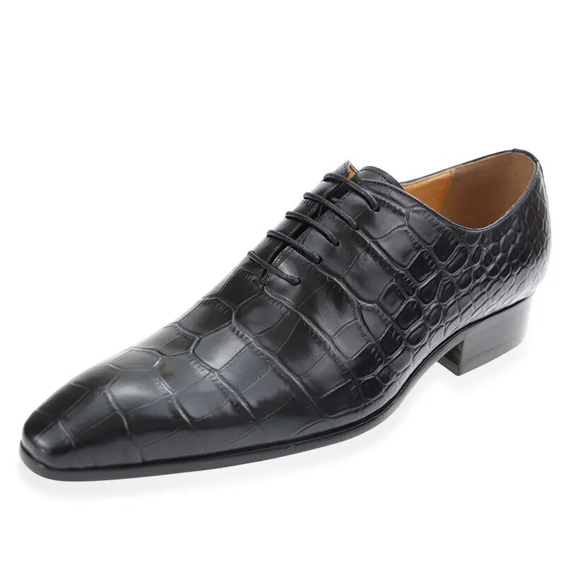 VCSHOES Mens Leather Shoes Square Toe Formal Men Dress Shoes Crocodile Prints Oxford Shoes For Men