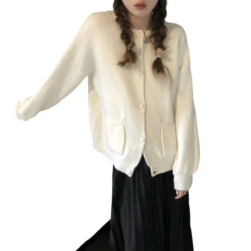 Churchf Churchf College Wind Sweet Pink Sweater Coat Female Loose Spring Lazy Lazy Thick Knit Cardigan Jacket To Wear