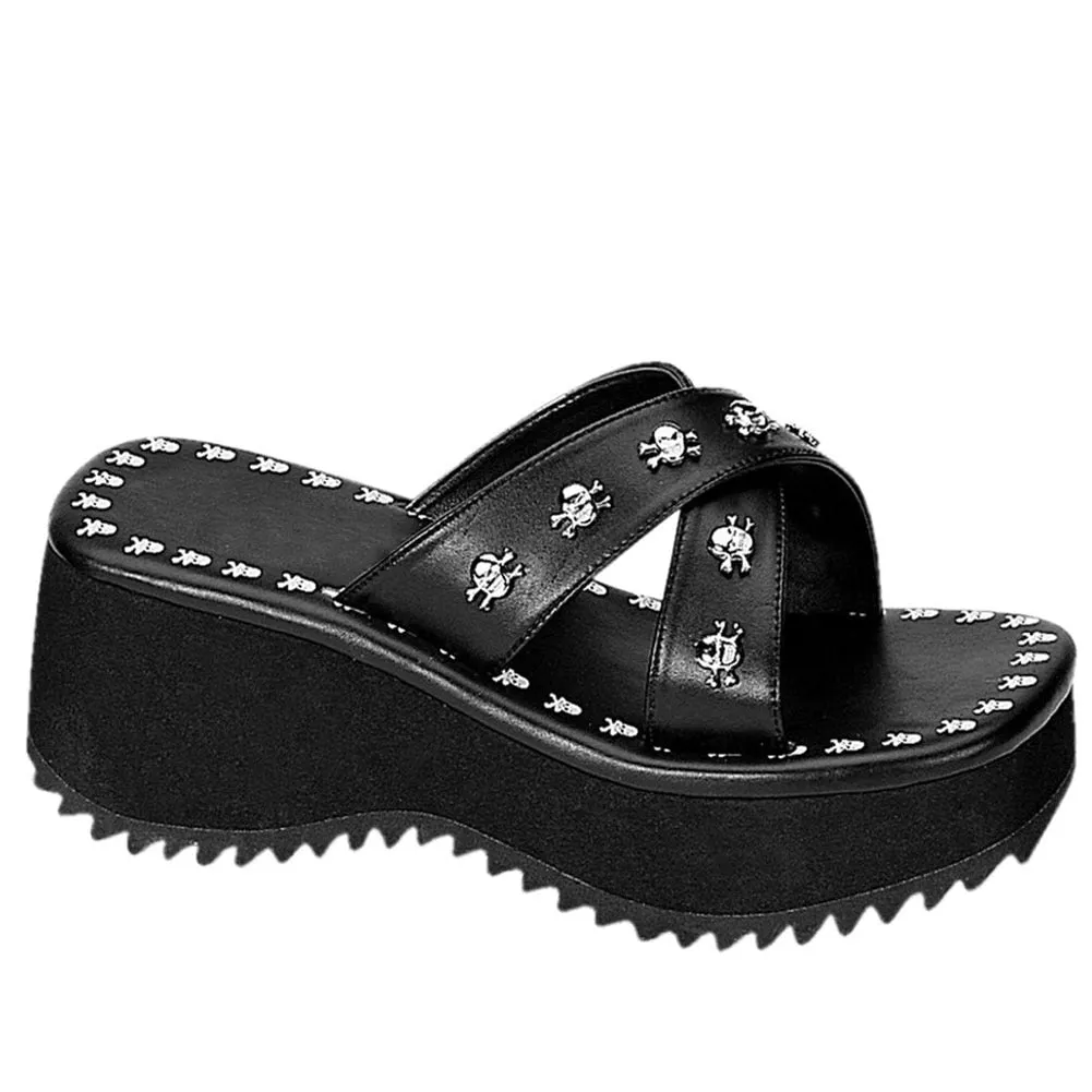 Brand New 2022 High Heels Black Gothic Comfy Walking Wedges Summer Thick Platform Sandals Shoes Woman Slipper Big Size 43