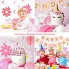 Birthday Decorations, Happy Birthday Banner with Birthday Balloons, Honeycomb Balls, Hanging Swirls, Circle Dots Garland, Happy Birthday Party Decorations for Women Men Boys Girls (Pink)