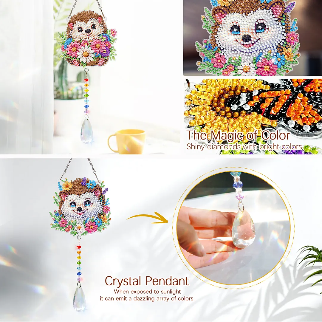 2Pcs Hedgehog DIY Double-Sided Diamond Painting Hanging Kits Diamond Painting Suncatcher Craft Kit for Home Garden Wall Decor Gift