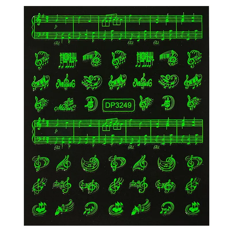 Fluorescence Halloween Skull Bone Nail Sticker Foils Musical Instrument Note Nail Art Sliders Manicures DIY Tips Decoration