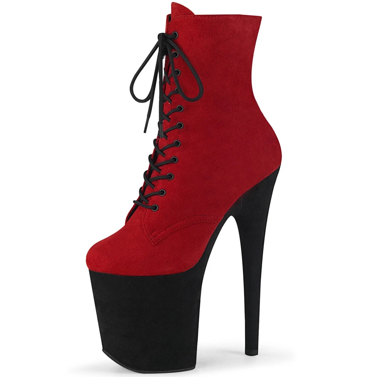 VCshoes Exotic Dancer 8 Inches Flock Lace Up Super Platform Pole Dance Shoes Models Fashion Stripper Punk Nightclub Fetish Mature