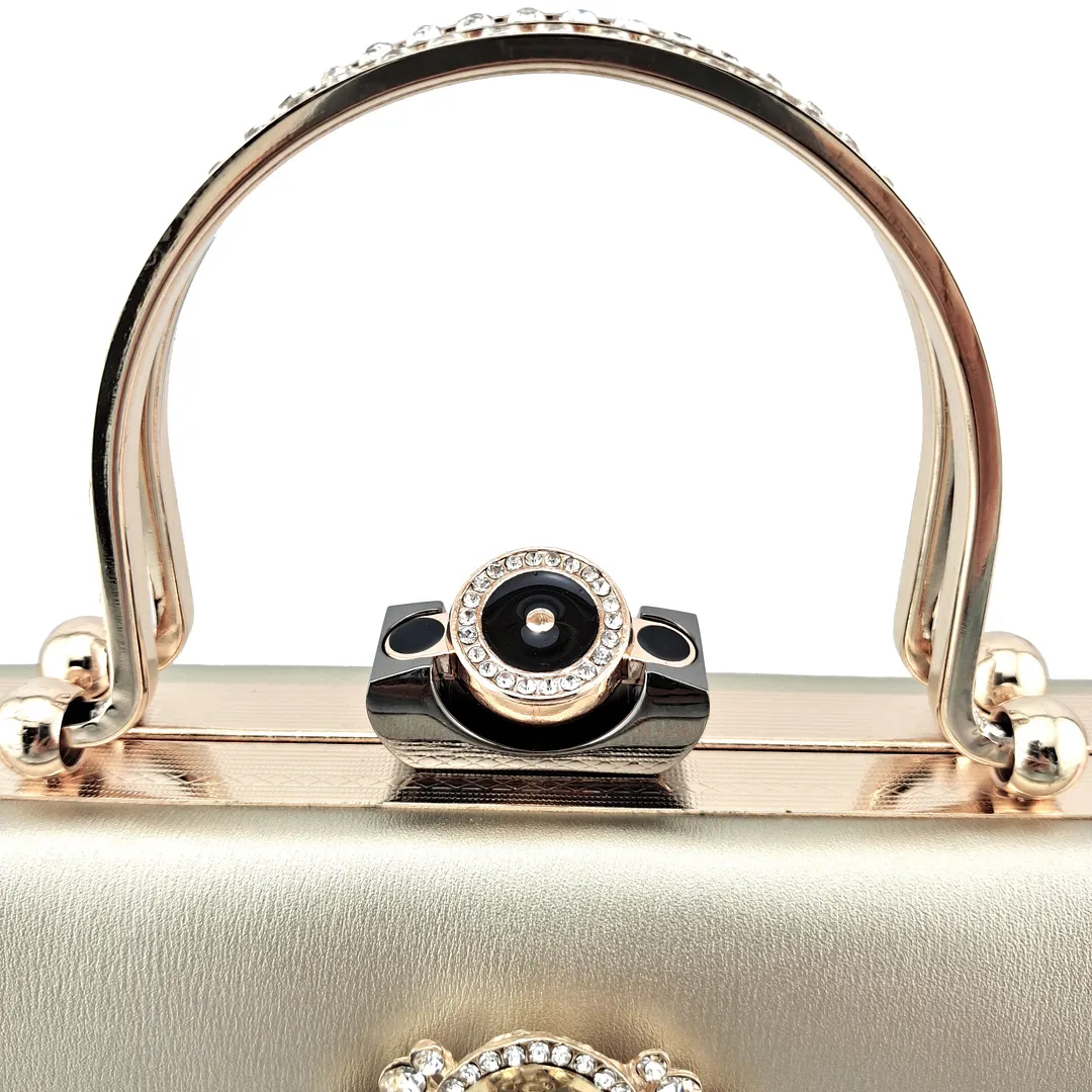 QSGFC 2022 Newest Noble and Elegant Classic vintage rhinestone accessories Ladies Shoes and Bag Set in Gold Color