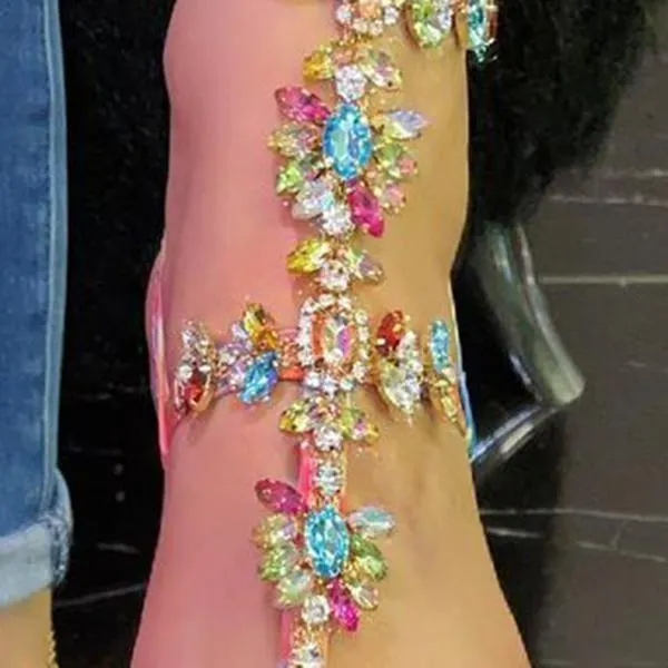 Stylish Crystal Strap Lace-Up Sandals