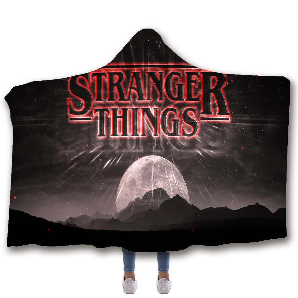Stranger Things Hooded Blanket For children Sherpa Fleece Hoodie Blanket For Sofa Microfiber Mantle Throw Blanket For Travel