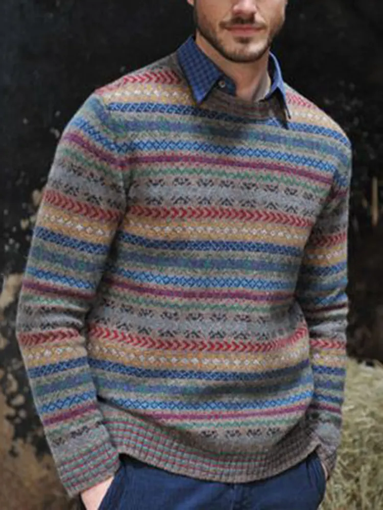 Vintage Knitted Jacquard Crew Neck Sweater