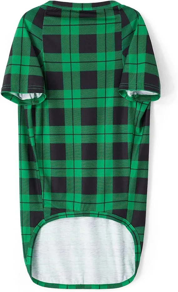 Christmas We are Family 2024 Letter Print Green & Black Plaid Family Matching Pajamas With Dog