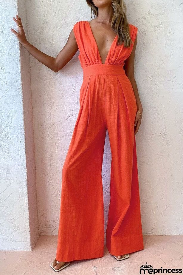 Deep V-neck Sleeveless Jumpsuit