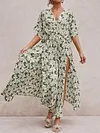 Retro Ethnic Printed Batwing Sleeves Maxi Dress