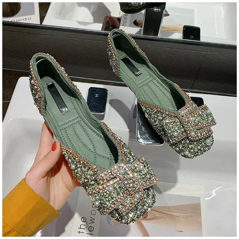 2020 Women Flat Shoes Fashion Bling Rhinestone Flat Ballet Bow-knot Slip On Ladies Lazy Loafers Casual Flat Shoes