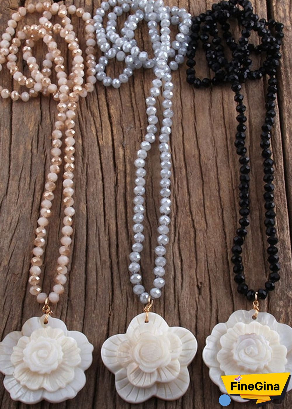 Boho Necklace, RH Crystal White Rose