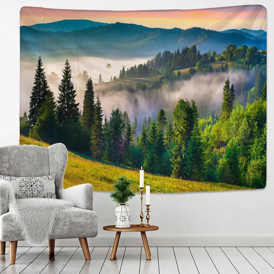 Forest Under Sun Tapestry Wall Hanging Sandy Beach Picnic Rug Camping Tent Sleeping Pad Home Decor Bedspread Sheet Wall Cloth