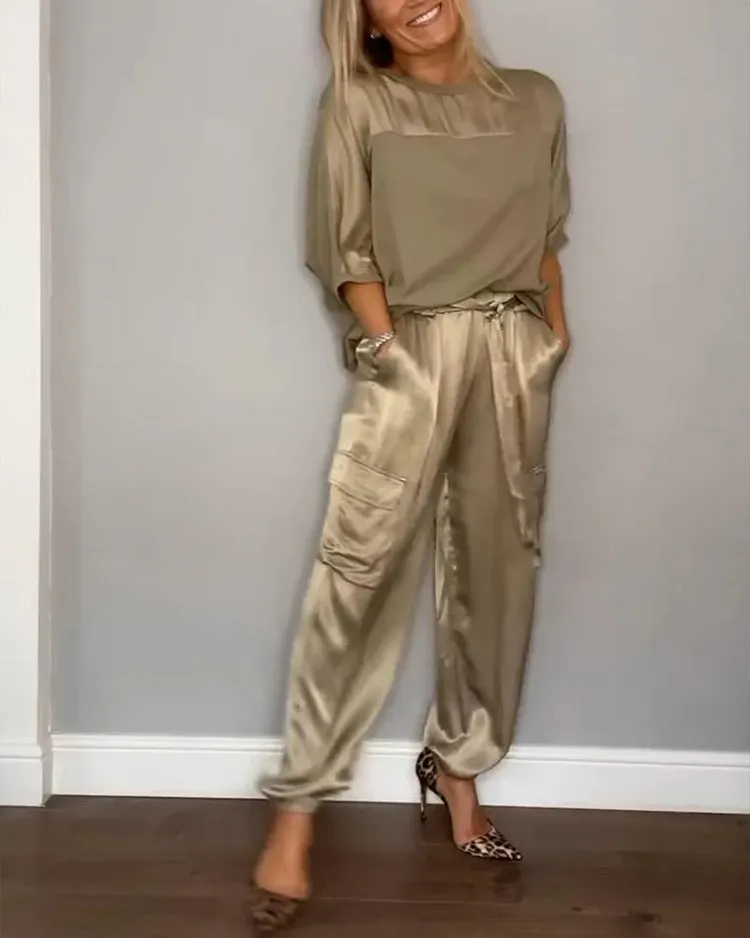 Half-Sleeve Satin Top and Pants Set💝BUY 2 SETS FREE SHIPPING