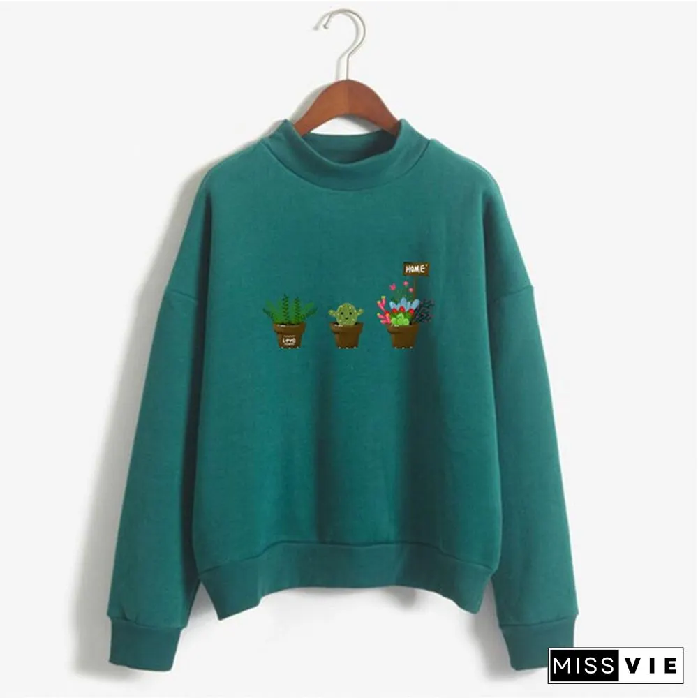 Women's Fashion Print Short Casual Pullover Loose Middle Collar Sweater