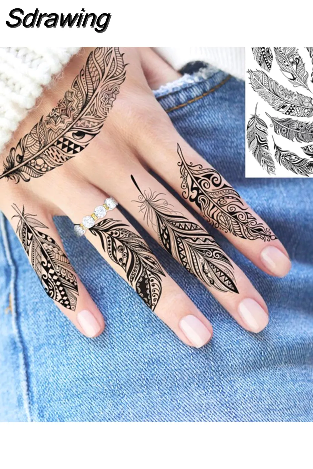 Sdrawing Peony Flower Temporary Tattoos For Women Adults Realistic Compass Moon Pendant Fake Tattoo Sticker Arm Body Tatoos 507-1