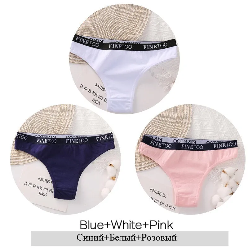 FINETOO 3Pcs Women Cotton Brazilian Panties Sexy Ladies Low-Rise Female Breathable Underpants Girls Soft Underwear Lingerie M-XL