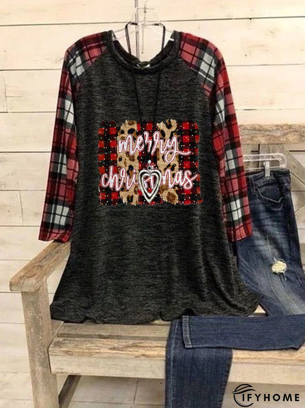 Round Neck Long Sleeve Casual Printed Tunic T-Shirt | IFYHOME