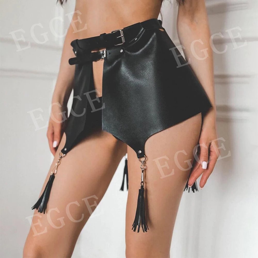 Billionm Goth Faux Leather Skirt Harness Woman Body Bondage Garter Belt Stockings Sexy Lingerie Bdsm Festival Rave Gothic Dress Women