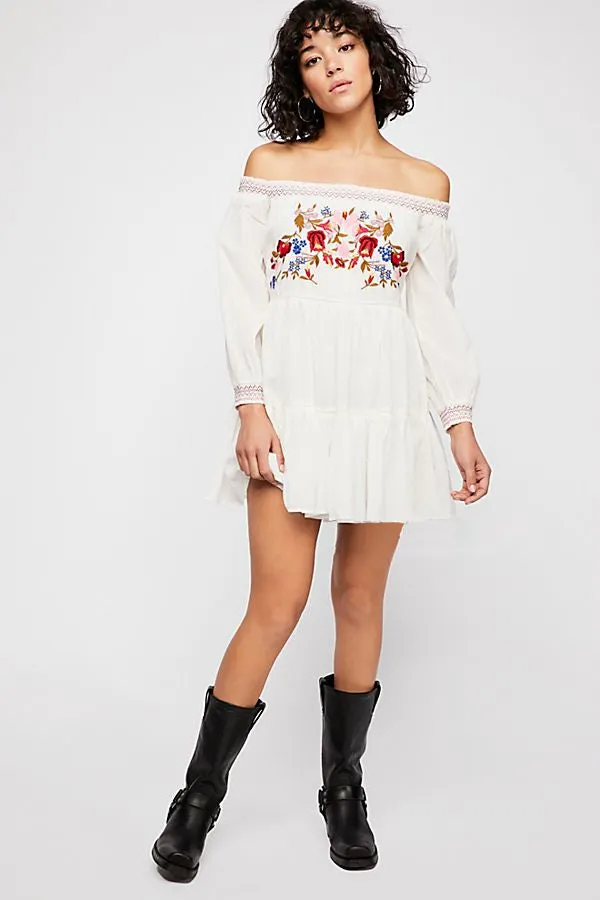 Women Dresses Bohemian Flower Embroidered Shirt Dress for Women Summer