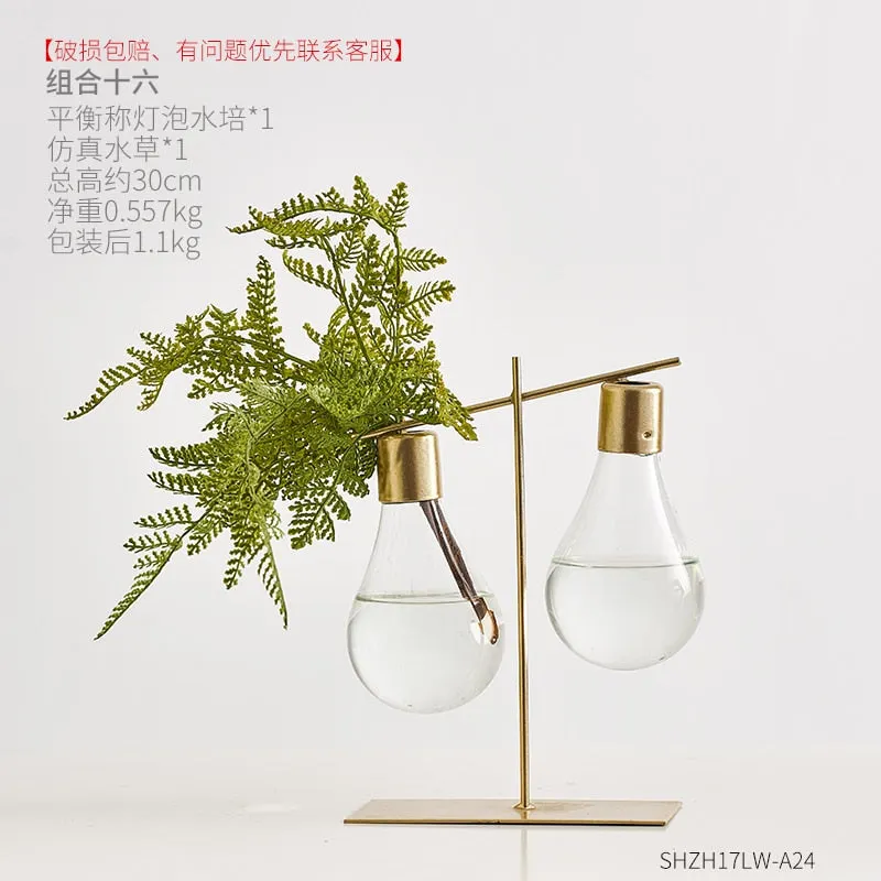 Nordic Decoration Home Transparent Hydroponic Vase Home Decoration Accessories Modern Gold Vase Terrarium Vases for Flower