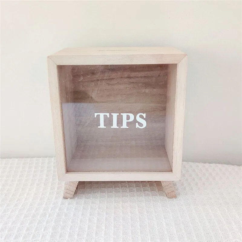 Personalized Wooden Piggy Bank Wood Money Box Desktop Ornaments Tipping Tank Kids Coin Counting Storage Tanks Saving Jar Crafts
