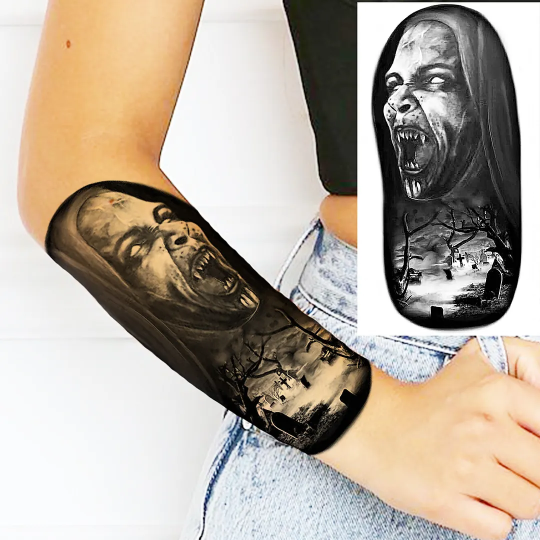 Sdrawing Skull Halloween Skeleton Temporary Tattoo For Men Adults Realistic Lion Tiger Wolf Scary Fake Tattoo Sticker Forearm Tatoo