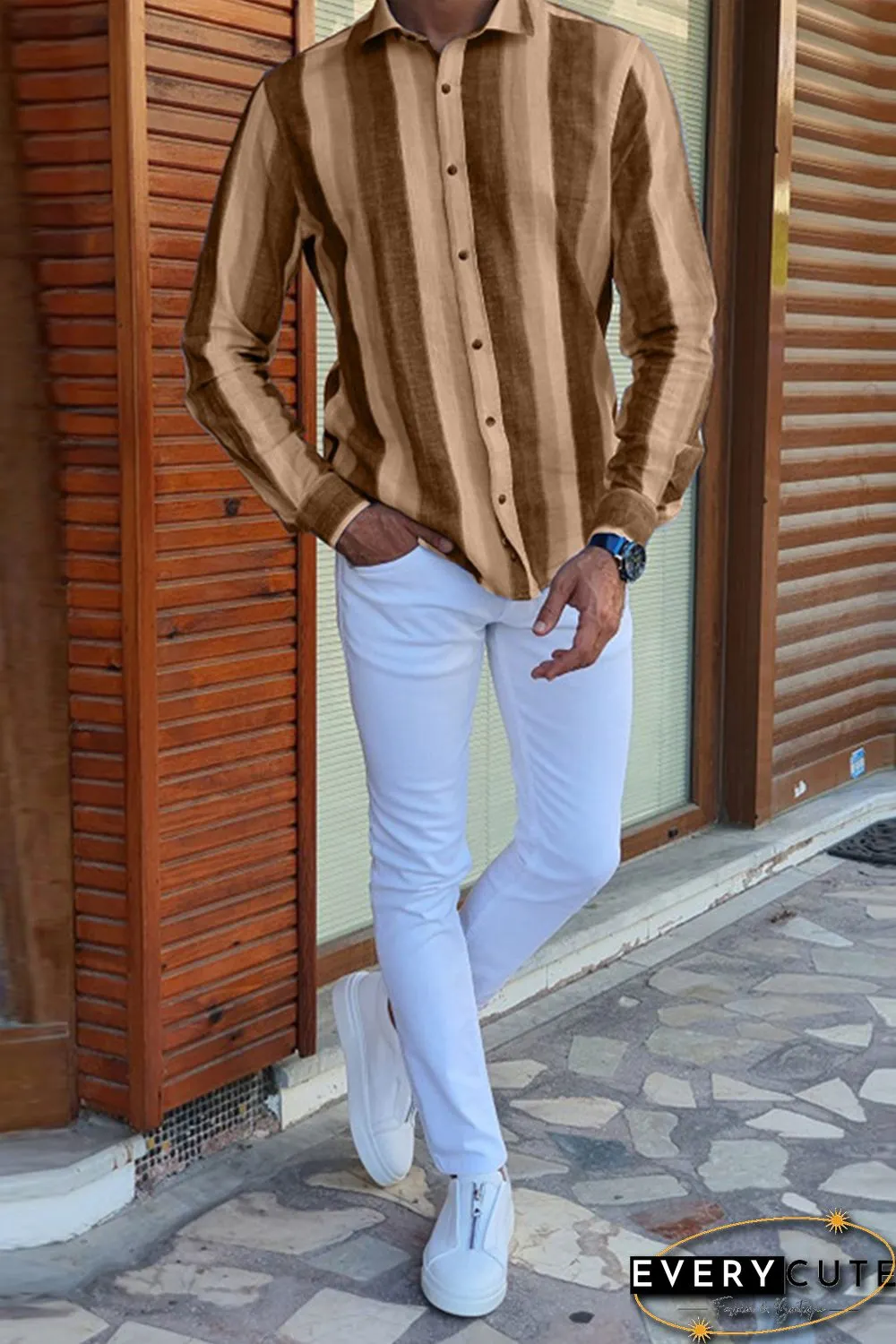 Slim Fit Long Sleeve Striped Men Shirt