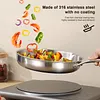 316 Stainless Steel Frying Pan With Lid Household Uncoated Cookware Non-Stick Even-Heating Flat Bottomed Skillet Suitable for Fried Egg Steak