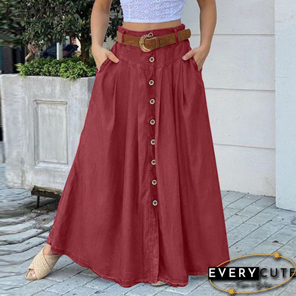 Summer Autumn Women Long Skirts Fashion High Waist A-Line Casual Loose Skirt